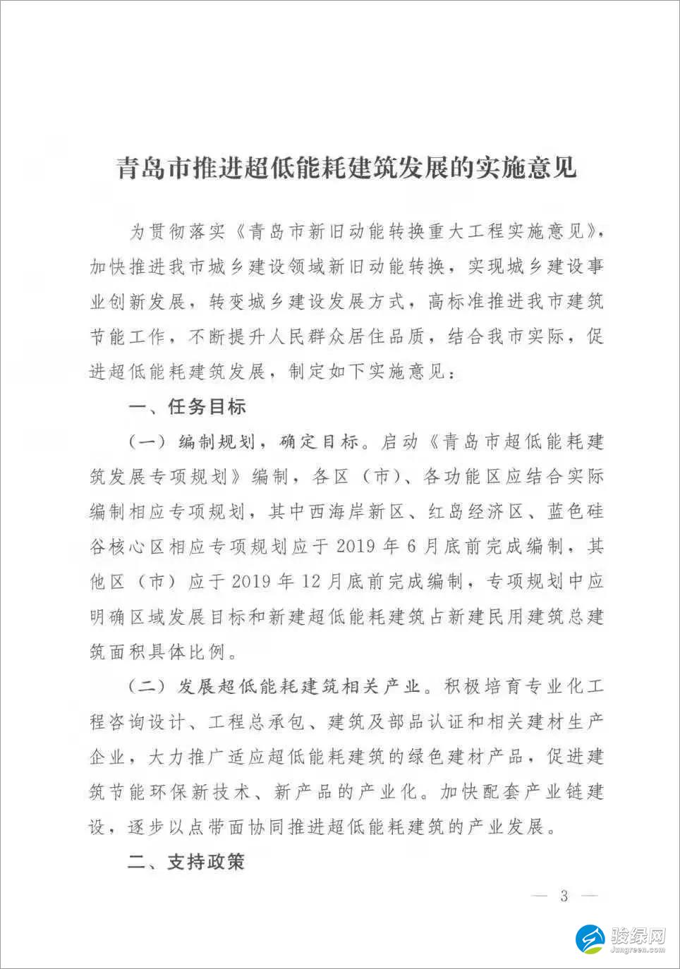 关于印发《青岛市推进超低能耗建筑发展的实施意见》的通知